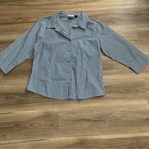 ALC Wrinkle Free 3/4 Sleeve Blue White Button Up Shirt Women Size Large